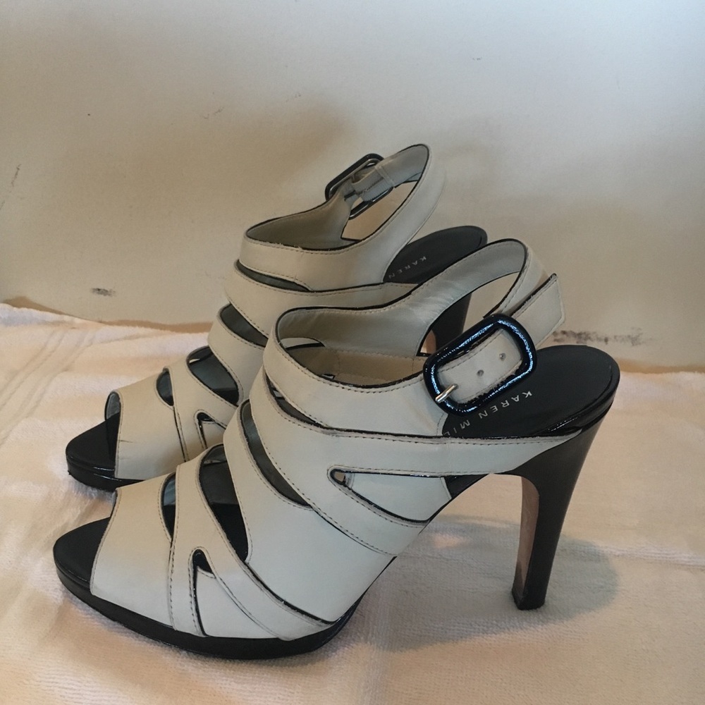 Karen millen white leather open toe hills
